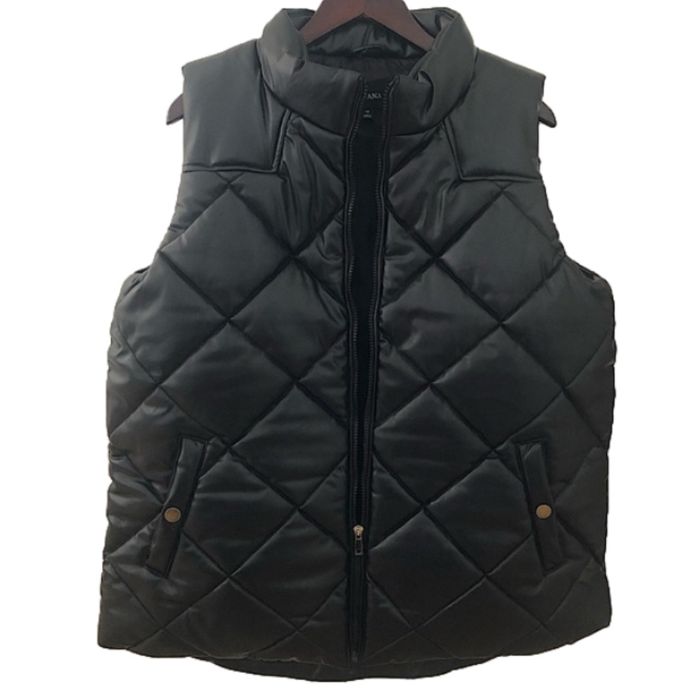Zenana Faux Black Vegan Leather puffer puffy vest with Zipper Pocket 2X - Picture 2 of 8